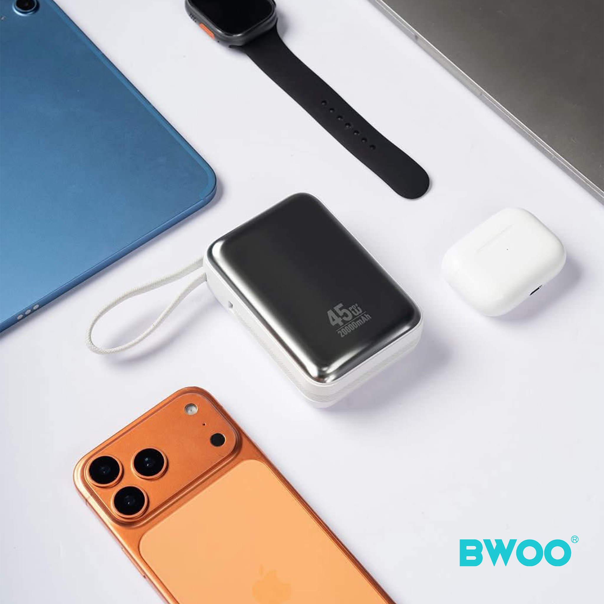 BO-P78 BWOO 20000mAh PD45W Banque d'alimentation avec câbles de charge intégrés