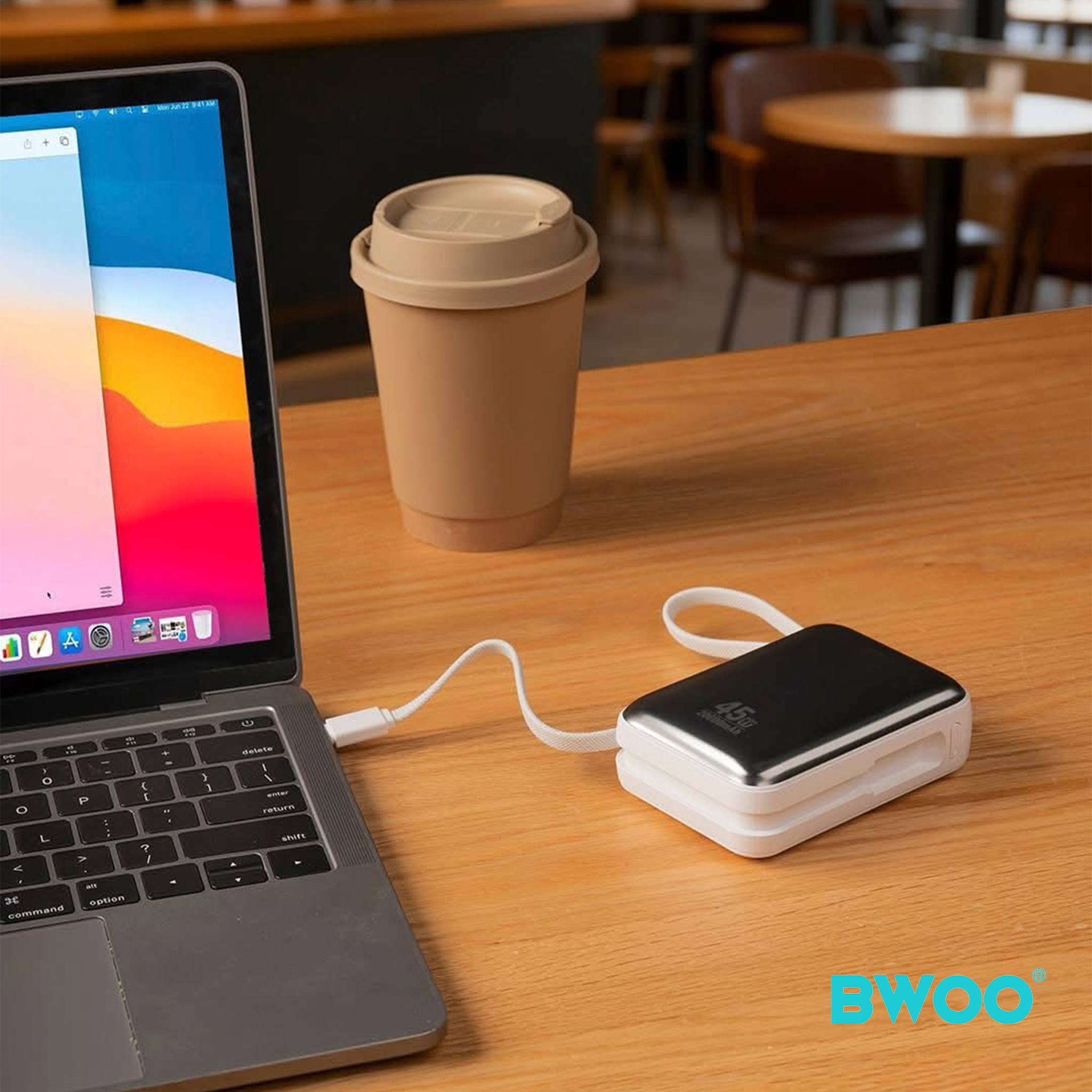 BO-P78 BWOO 20000mAh PD45W Banque d'alimentation avec câbles de charge intégrés